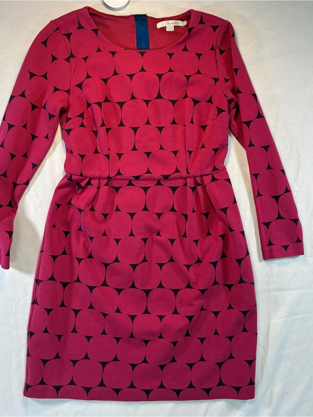 Boden Red Geometric Long-Sleeve Dress